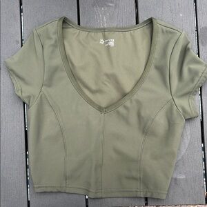 Aerie Green Fitted Crop Top Short Sleeve